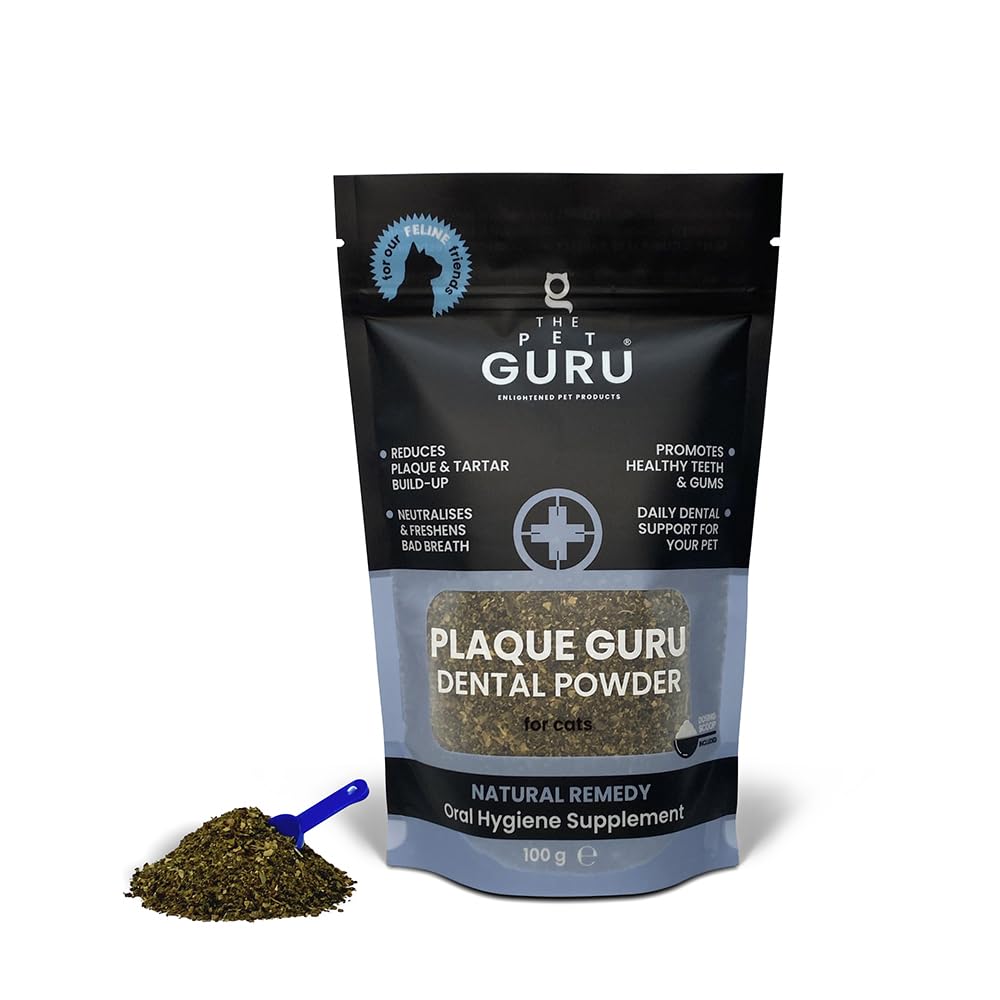 THE PET GURU, Plaque Guru Oral Hygiene Supplement for Cats 100gm, Dental Care Powder, Reduce Plaque, Fresh Breath