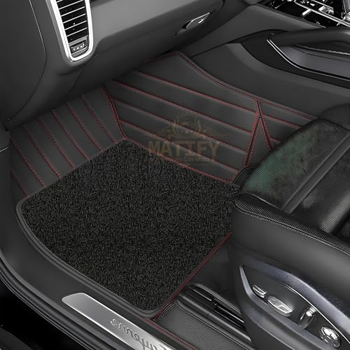 Image of 9D Car Floor Mat for Maruti E Vitara EV 26 | Black with Red | Waterproof | Anti-Slip | Luxury Premium Leather Car Mat | Full Coverage | All Weather | Custom Fitted Mats