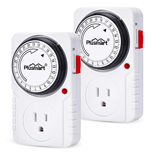 Plusmart 24 Hour Plug-in Programmable Lights Timer for Electrical Outlets, 3-Prong Grounded Sockets for Lamps Fans Christmas String Lights, Indoor,1875W,15Amp, ETL Listed, 2Pack