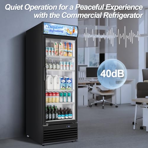 Image of Tylza Commercial Refrigerator with Glass Door Display Beverage Fridge, 11.15 Cu Ft Upright Beverage Cooler Merchandiser with Replaceable Advertising Light Board, Rebound Door, Fast Cooling, Black