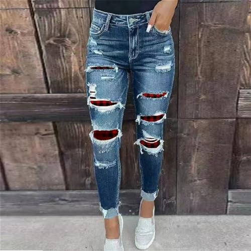 Women's Mid Rise Skinny Stretch Ripped Jeans Mid Waisted Destroyed Butt Lift Slim Fit Washed Tight Denim Pants4
