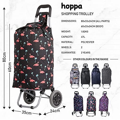Hoppa 57L Einkaufstrolley Groß Einkaufsroller Wasserdicht Einkaufswagen Wagen (Schwarz Flamingos) – Bild 3