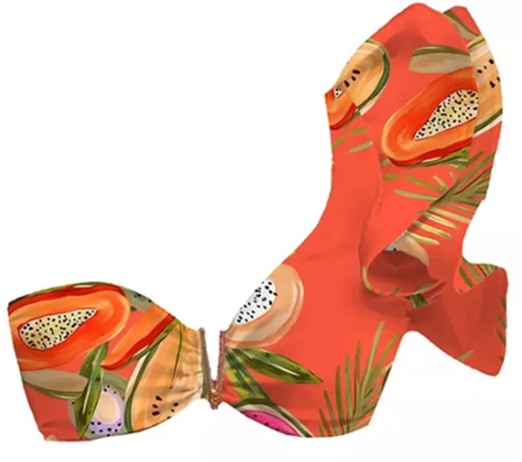 Dwuczęściowy damski kwiatowy biustonosz usztywniany Bandaż Bikini Set Strój kąpielowy Stroje kąpielowe Strój kąpielowy Kostiumy kąpielowe Biquini (kolor: pomarańczowy, rozmiar: Scode) (pomarańczowy Mcode)
