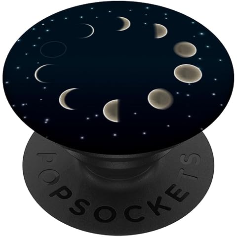 Cool Moon Phases Design on Black PopSockets Adhesive PopGrip