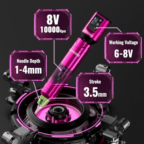 Image of Wormhole Tattoo 79PCS Wireless Tattoo Practice Gun Kit - Battery Pack 1,500mAh Capacity, 20PCS Tattoo Needles for Beginners and Tattooist - Pink