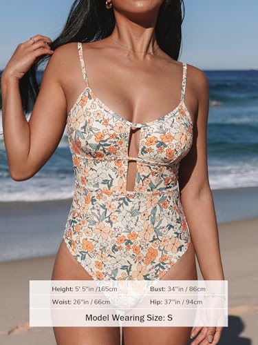 Image of CUPSHE Women's Scoop Neck One Piece Cutout Monokini Swimsuit | Back Self Tie,Soft Removable Cups,Adjustable Straps ,Flattering Bathing Suit For Vacation And Beach