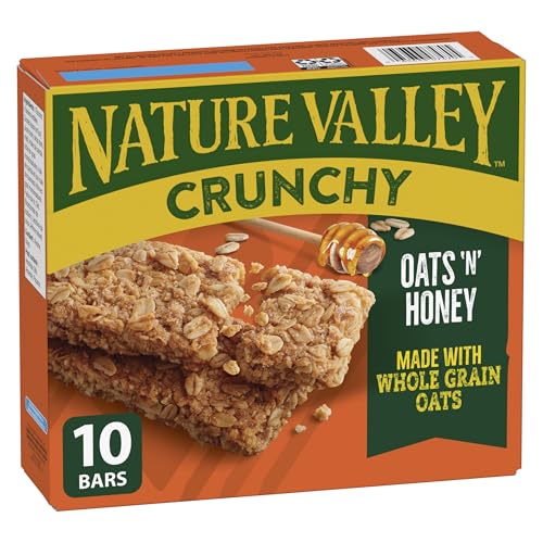 NATURE VALLEY Oats Honey Crunchy Granola Bars, No Artificial Colours, No Artificial Flavours, Snack Bars, Made with Whole Grain Oats, Pack of 10 Granola Bars, Made with Honey