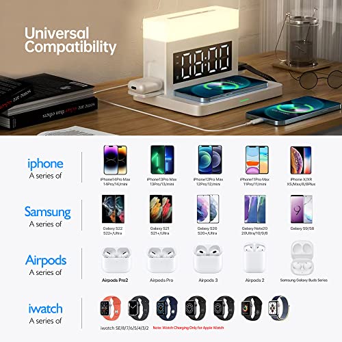 Image of Wireless Charging Station with 65W USB C Charger, 6 in 1 Alarm Clock Magnetic Touch Night Light 15W Fast Charging Stand Compatible with iPhone 15 /14 /13 /12 /11 /XS Samsung Galaxy AirPods & Apple Watch