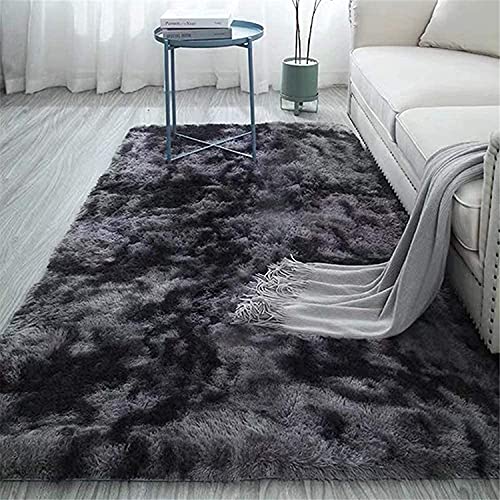 Image of A R Creations Anti Slip Fluffy Fur Plain Area Rug Made with Polyester and Microfiber for Home Office Kitchen Living Room Bedroom and DiningHall (5x7 Feet, Grey