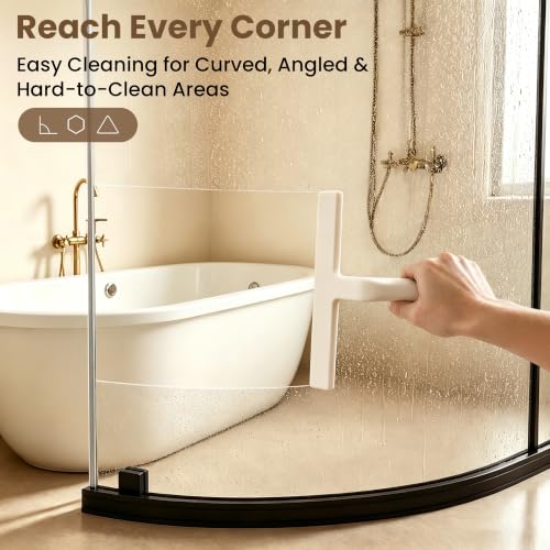 Image of 10 Inch Silicone Shower Squeegee for Glass Doors, Streak-Free, White | No-Squeak Silicone Blade, Ergonomic Round Grip and Built-In Hook for Quick Daily Cleaning of Shower Glass, Tile and Windows
