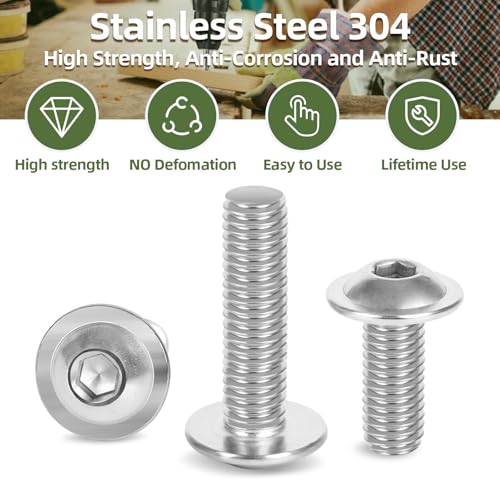 Image of M5-0.8 x 8mm 50 PCS Flanged Button Head Socket Cap Bolts Screws, Stainless Steel 304, Allen Socket Drive, Screwdriver Bit Included, Bright Finish, Fully Machine Thread