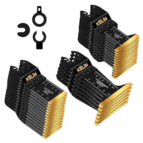 Image of KELIN 32pcs Titanium Oscillating Tool Blades, Universal Multitool Blades for Metal Wood Cutting, Oscillating Saw Blade for Metal Hard Material, Multi Tool Blades Kits Fit Dewalt Bosch Milwaukee Ryobi