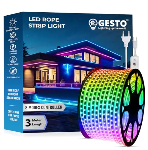 Image of Gesto 3 Meter Rope Led Strip Lights - Outdoor Lights Waterproof for Balcony,Home Decor & Diwali Decoration| RGB Strip Light for Diwali Decoration with Mode Change Controller (Multicolor)