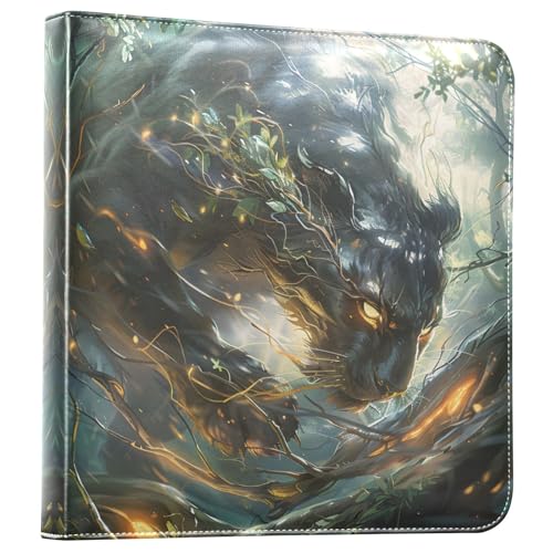 Reiacy Álbum de fotos grande autoadhesivo – Libro de recuerdos de cuero negro Leo PantherDIY – Carpeta de anillos recargable con 20 hojas para fotos de 6 x 4, 7 x 5 para viajes familiares