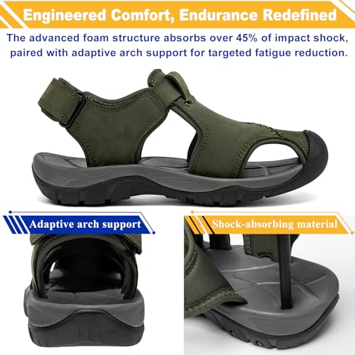 Image of Men's Sport Sandals Closed Toe Leather Hiking Athletic Walking Outdoor Beach Trail River Fishing Water Shoes Lightweight Comfortable Waterproof