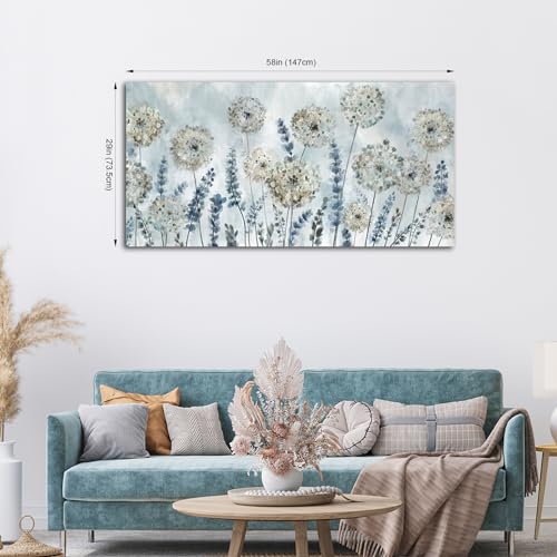 Image of VEAEE Farmhouse Canvas Wall Art - Flowers Dandelion Wall Pictures,Living Room Decor,Nature Artwork Prints Abstract Grass Paintings for Bedroom Home Office Decoration 29 inchx58 inch