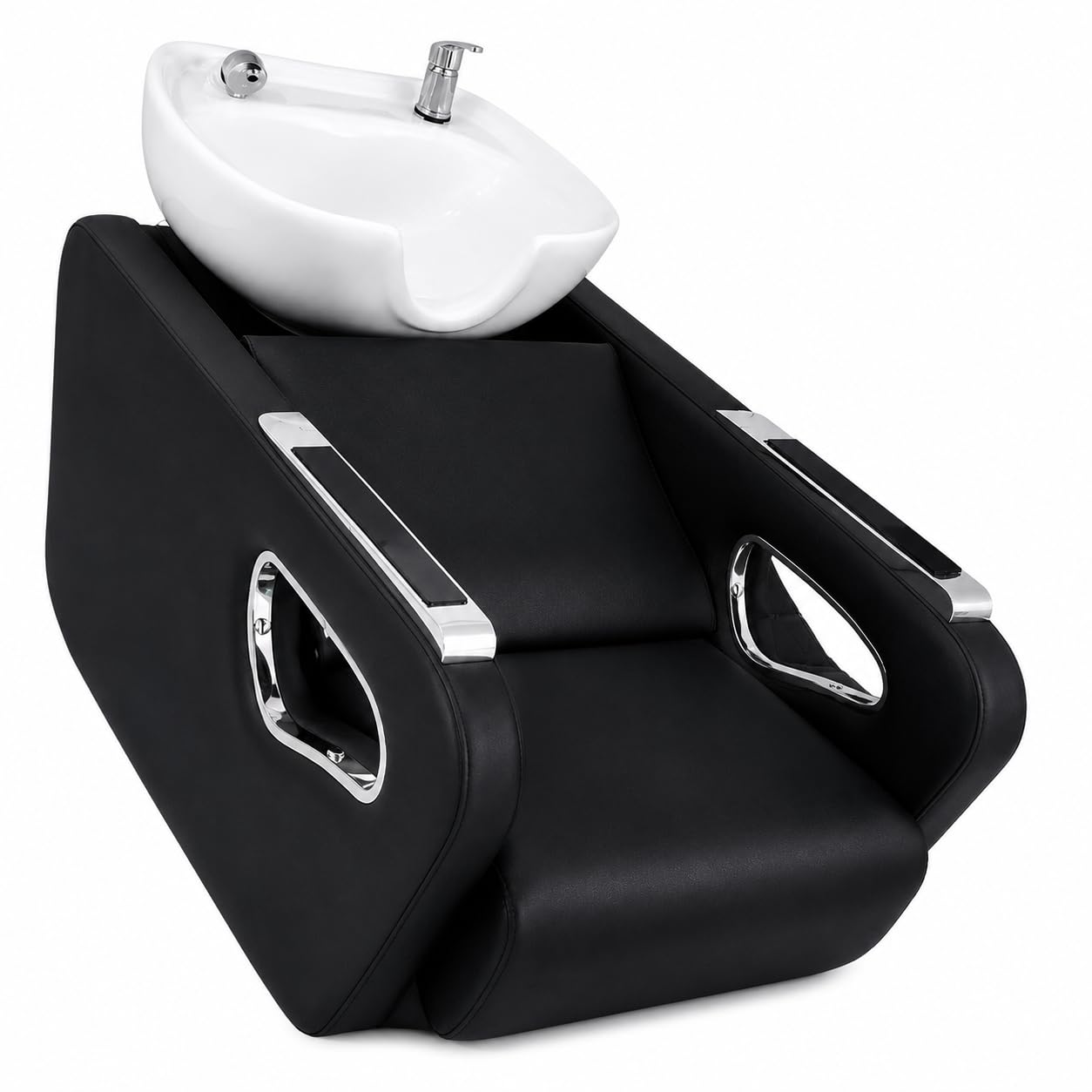 Salon Shampoo Station Chair with Ceramic Basin, Big Size | Backwash Design, Ceramic Bowl Included, Chrome Accents, Padded Seat, Professional Use-image-17
