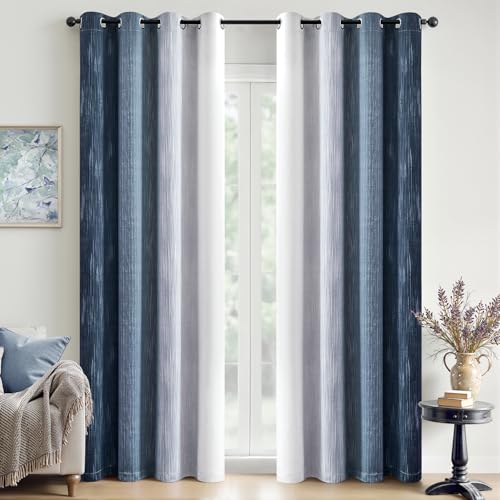 MIULEE Navy Blue and Greyish White Ombre Blackout Curtains Full Room Darkening Thermal Insulated 84 Inches Long Drapes for Bedroom/Living Room Grommet Window Treatments Modern 52Wx84L Set of 2