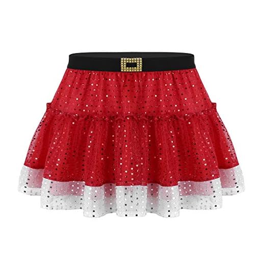 YiZYiF Femme Jupe Noël Jupe Soirée Cérémonie Jupe à Paillettes Tutu Jupe Danse Bal Cosplay Costume Mère Noël Déguisement Santa Rouge Jupe S-XL Rouge M