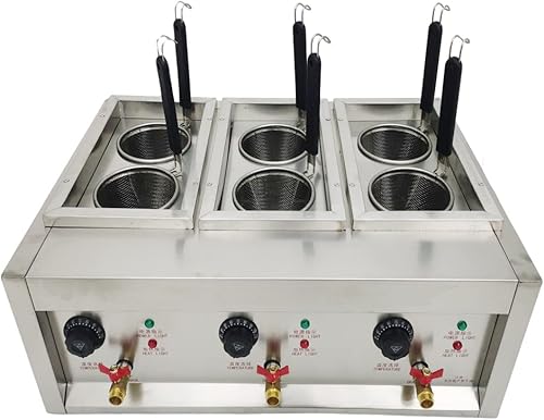 220 V 6000 W 6 agujeros máquina eléctrica de cocina de fideos, horno de cocina de pasta de acero inoxidable con 6 cestas de pasta de bola de masa