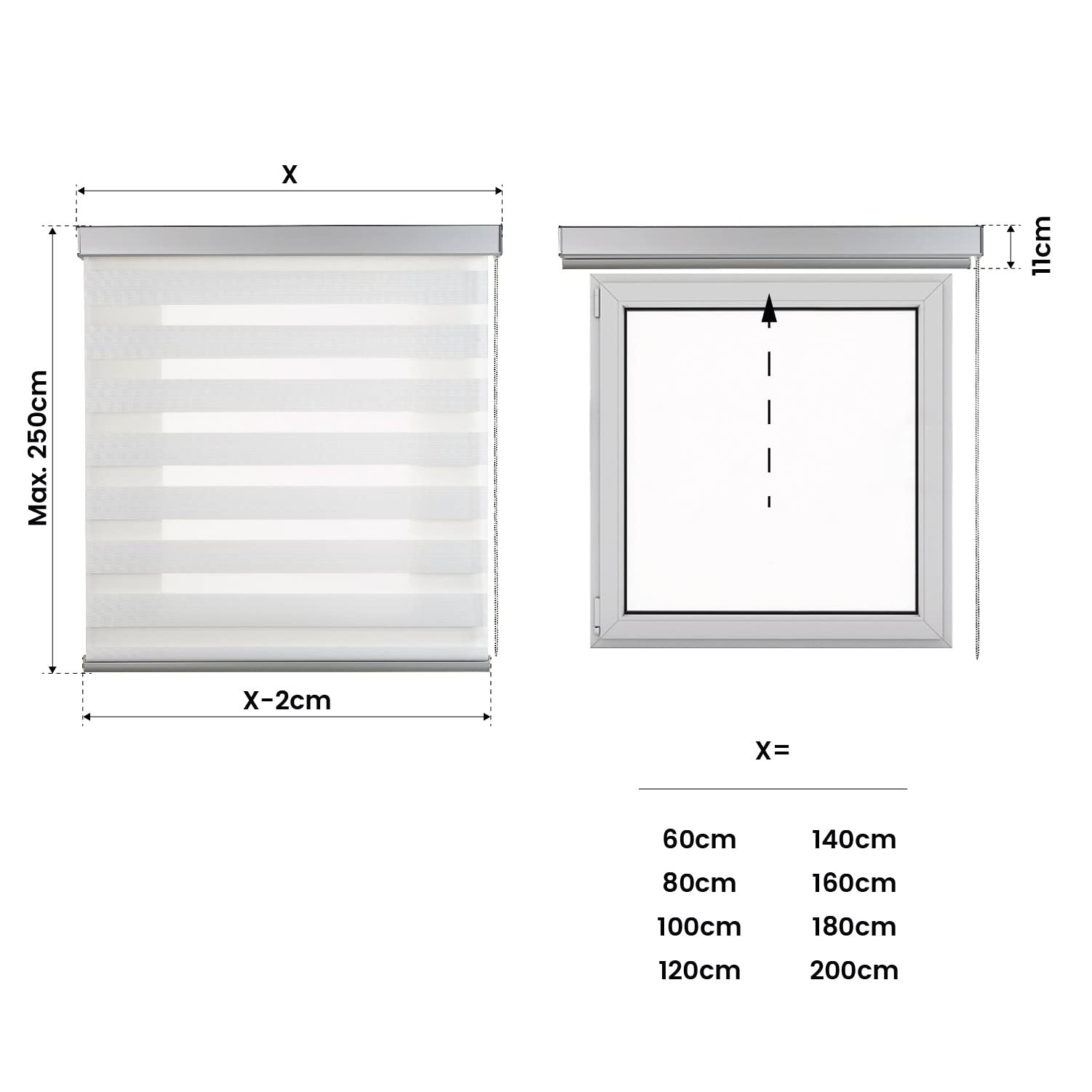 Estores Basic - Tenda notte e giorno, avvolgibile notte e giorno, per finestre e porte, finiture in alluminio di massima qualità, bianco, 120 x 250 cm