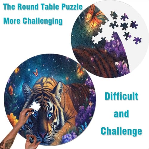 Puzzle de 1000 piezas redondo con acabado de alta calidad de tigre místico 2