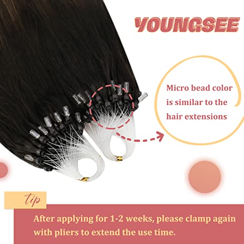 YoungSee Micro Beads Hair Extensions Dark Brown Ombre Medium Brown Micro Loop Hair Extensions 24inch Remy Hair Extension Micro Ring for Wedding Cold Fusion Silky Straight 50s Long Lasting 50g - Image 3