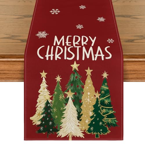 Artoid Mode Red Pine Trees Stars Christmas Table Runner, Sea