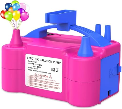 Electric Balloon Air Pump, Dual Nozzle, 600W, AC 100V-120V, for Party Decoration, Pink and Blue
