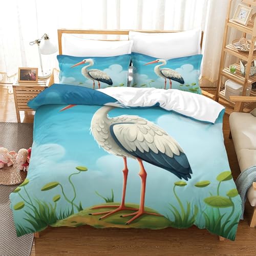 Housse de couette aigrette 3D 200x200 cm en microfibre avec 2 taies d'oreiller