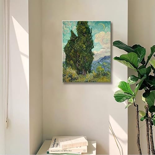 Msspart Cypresses By Vincent Van Gogh, Green Cypress Tree Classic Oil Paintings Canvas Wall Art Print For Living Room, Bedroom, Bathroom,Office Decor - 12"X16" #TOP3