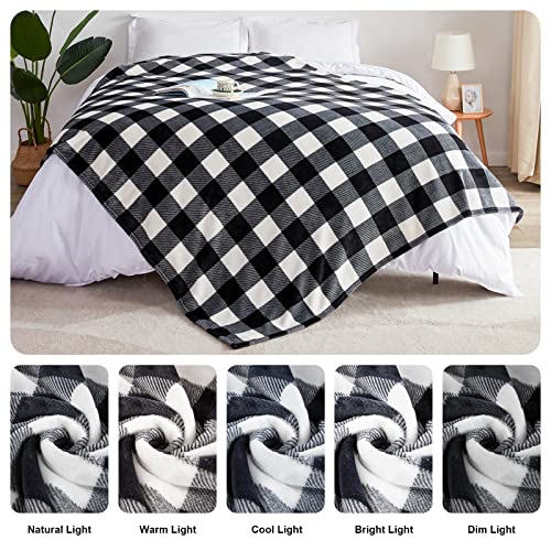 Touchat Fleece Throw Blanket, Buffalo Plaid Flannel Throw Blanket For Couch Sofa Bed, 50'' X 70'' Super Soft Warm Fuzzy Plush Blankets Decor, Lightweight Cozy Travel Camping Blanket (Black & White) #TOP7
