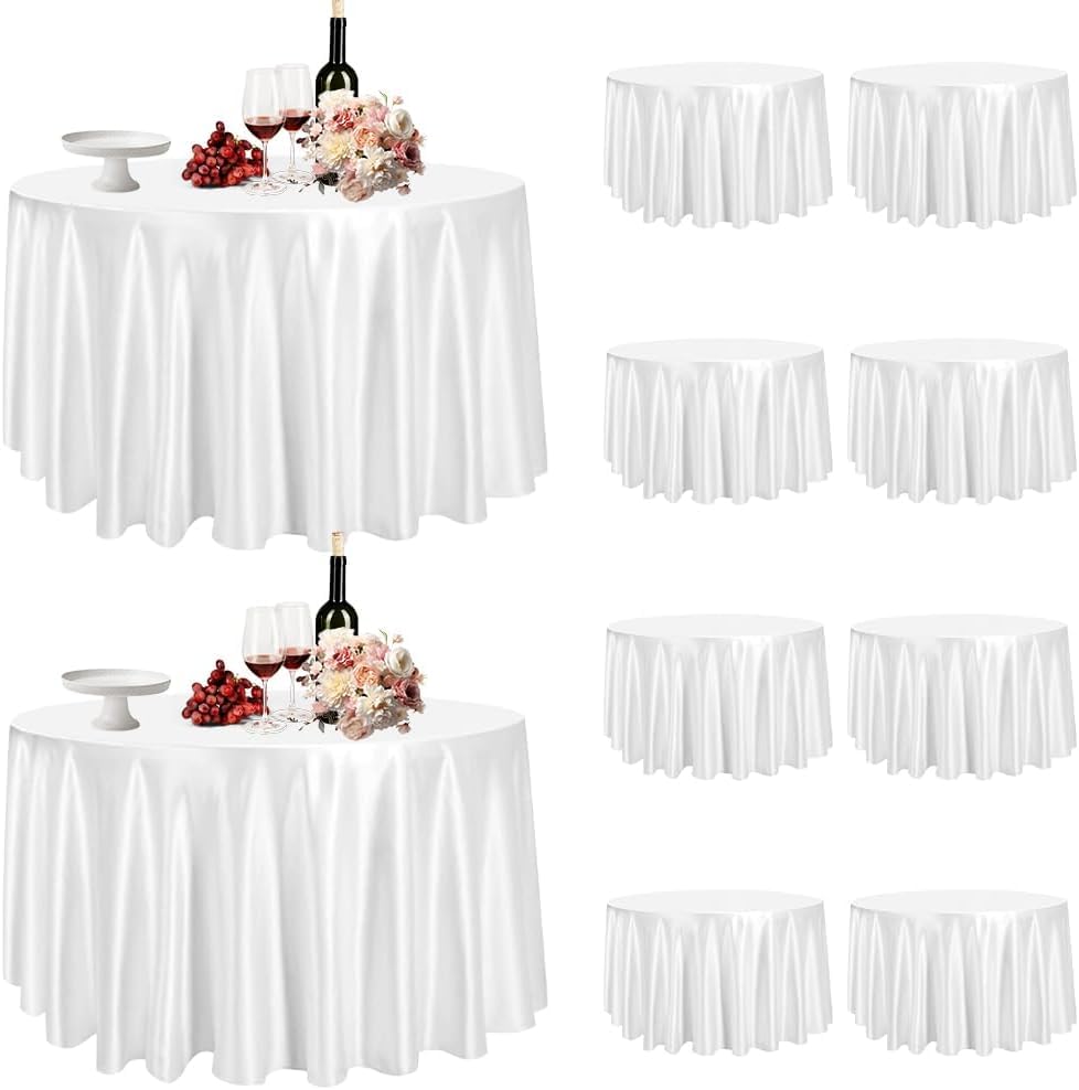 DASIAUTOEM Lot de 10 Nappe Ronde Blanches, diamètre : 213 cm, Polyester Nappes, Tissu Polyester Lavable, Décoration de Table pour Mariage, Fête, Jardin,...
