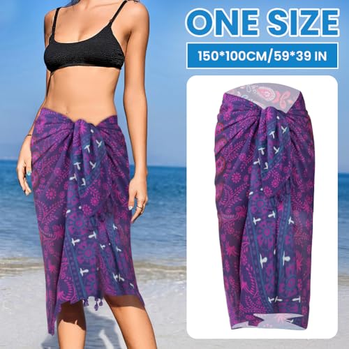 DiULi Beach Wrap Sarong for Women Bohemian Chiffon Sarong Bikini Cover Up,Beach Skirts,Wrap Skirts,Swimsuit Cover-Ups,Summer Holiday Beach Skirts,Shawls,Scarf Beachwear(Purple) - Image 2
