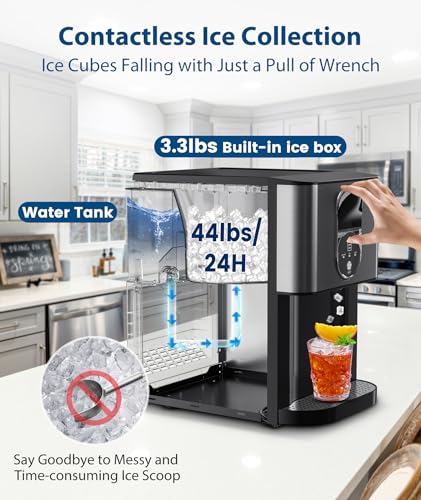 Joy Pebble Nugget Ice Maker Dispenser, Self Dispensing Pellet Ice Maker, 44lbs/24H, 15mins Quick Ice Make, 3.3lbs Ice Storage, Ice Full Indicator, Self-Cleaning, Home, Kitchen, Bar, Party