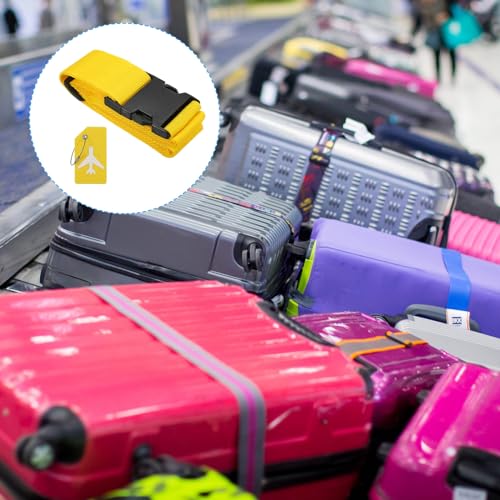 Image of PATIKIL Luggage Strap with Luggage Tag and Loop 78 inchx2 inch, 3 Set Adjustable Suitcase Belt for Travel Packing Bag Closure Identify, Yellow