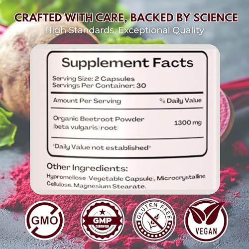 Image of Beet Root MAX Capsules -Organic 1300mg High power BeetRoot Supplements for Blood Flow, Mens Performance, Digestive & Immune System. US made Beet Root Powder Capsules- Non-GMO and Gluten Free-60 Count