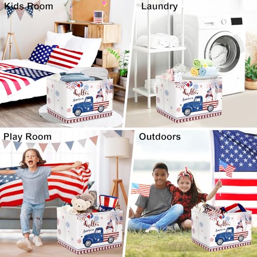 Image of Clastyle Independence Day Patriotic Baby Gift Basket American Flag Firework Kid Book Toy Nursery Bin Collapsible Beach Towel Basket Clothes Organizer, Gnome, 40*30*30 cm