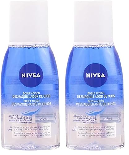 NIVEA Desmaquillador de Ojos Doble Acción (1 x 125 ml), líquido desmaquillante para el contorno de ojos sensible, limpieza facial rápida y suave (Paquete de 2)