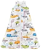Chilsuessy Sommerschlafsack Baby Schlafsack Kleine Kinder Schlafanzug ohne Ärmel für Sommer und Frühling 100% Baumwolle (130/Baby Höhe 130-150cm, Cartoon Fahrzeug)