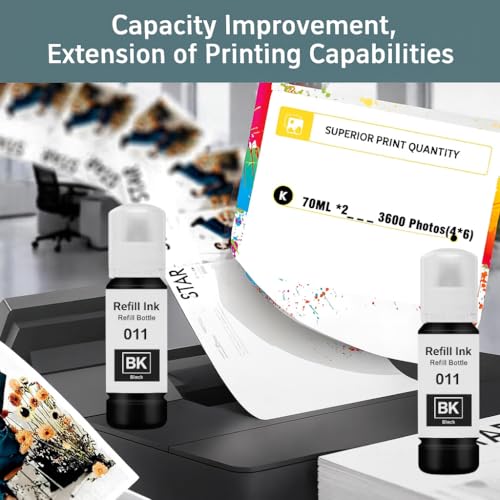 Image of KOSH 011 & 012 Refill Ink Bottle Compatible for Epson L8180 and L8160 Printers (2, Black Pack of 2)