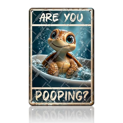 KIYOYO Funny Sea Turtle Bathroom Wall Decor Are You Pooping Turtle Metal Sign Bathroom Toilet Theme Tin Poster Washroom Garage Gift 12x16 Inch