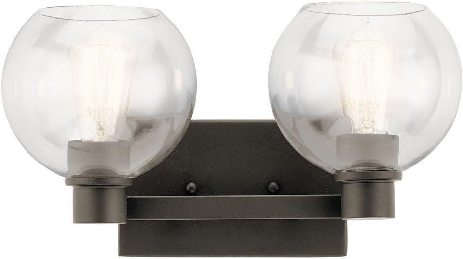 Kichler Harmony 2-Light Bathroom Vanity Light Fixture, 15.5" Steel Bath Light with Curved Arms and Sculpted Sockets in Olde Bronze for Damp Locations Over Mirror, 45887NI