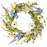 National Tree Front Door Spring Wreath Flower Garland 20 Inch Floral Branch Wreath with Blue...