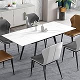 Modern Extendable Dining Table for 4-8 People, 71' Rectangular White Kitchen Table with Sintered Stone Faux Marble Tabletop for Dining Room Family Gathering (Only Table)