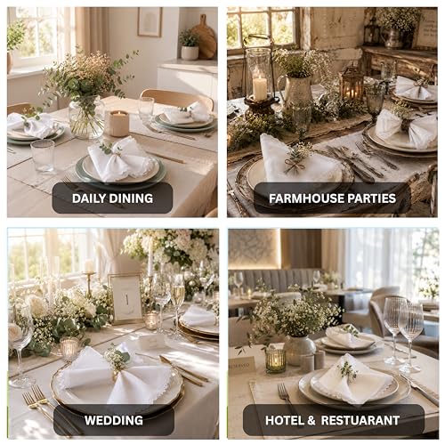 Image of FINGERCRAFT Cloth Napkins Set of 50, 20x20 Inch 100% Cotton Fabric Napkins with Decorative Trim Lace Edge, Mitered Corners, Reusable Washable Dinner Table Napkins for Weddings, Banquets (White)