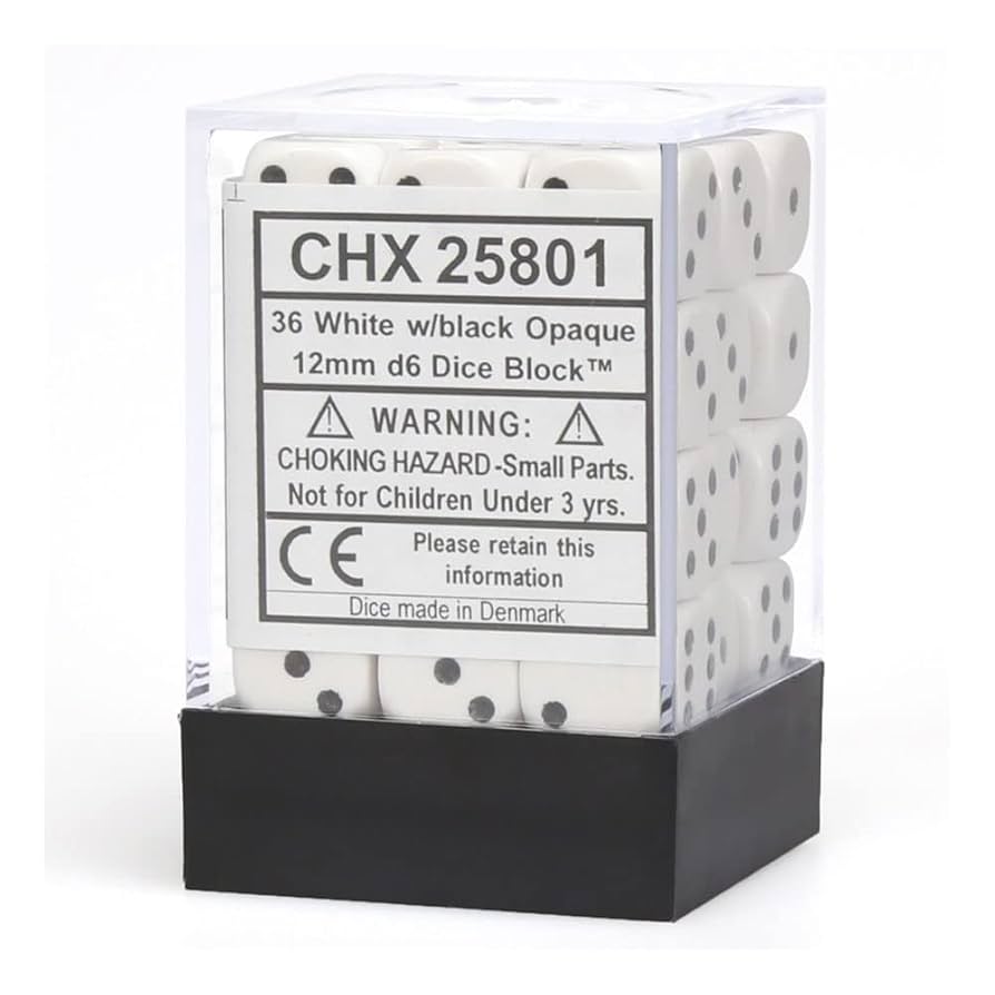 Amazon.com: Chessex Opaque 12mm d6 White w/Black Dice Block
