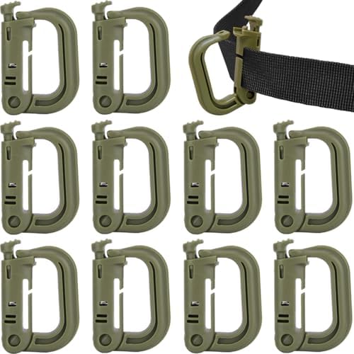 MUCHER MOLLE Multi-purpose Carabiner with Plastic Buckle D Buckle Tactical Hook for Holding Molle Straps, Pack of 10