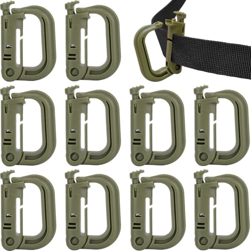 MUCHER 10stk Molle Karabiner Mehrzweck D-Ring Kunststoff Schnalle Karabinerhaken Taktischer Rucksack Clip zur Befestigung von Molle Gurtband (Grün)