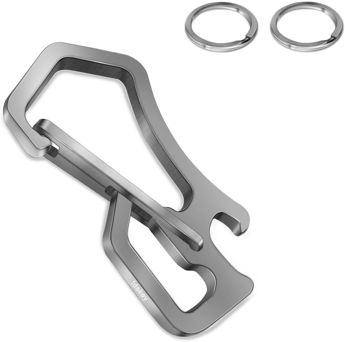 Idakey Full Stainless Steel Anti-Lost Keychain Carabiner with 2 Extra Key Rings (Silver)